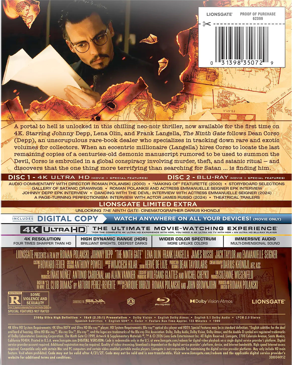 The Ninth Gate (Lionsgate Limited Exclusive) [Steelbook] [4K UHD] [US]