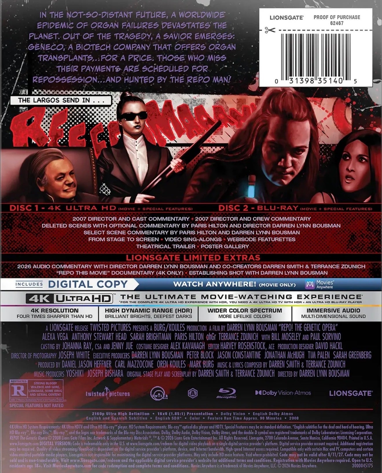 Repo! The Genetic Opera (Lionsgate Limited Exclusive) [Steelbook] [4K UHD] [US]