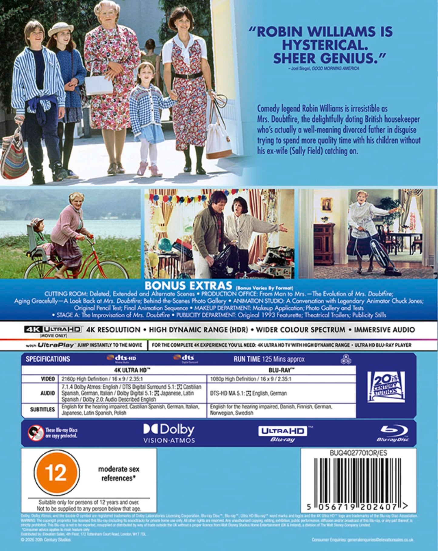Mrs Doubtfire [4K UHD] [UK]